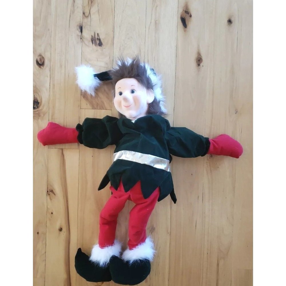 Vintage Emporium Christmas Harlequin Perkies Large Elf Plush Flocked Face